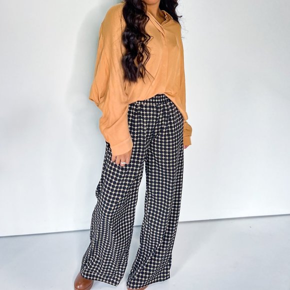 eesome Pants - Black Retro Print Trousers